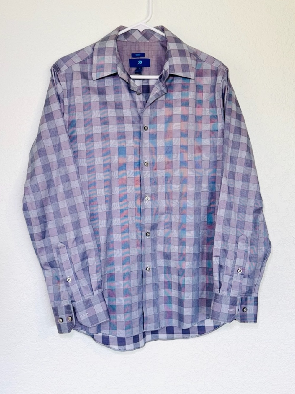 Egara Non-Iron Dress Shirt Mens M Plaid Purple Button Down Interview Office Wear